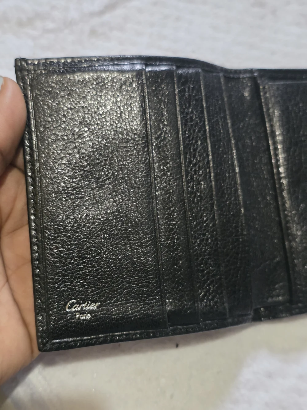 Cartier Black Leather Mens  Wallet with Silver Corner Accents Unisex